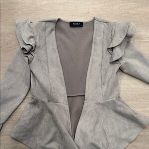 AKIRA Light Gray Ruffle Sleeve Blazer